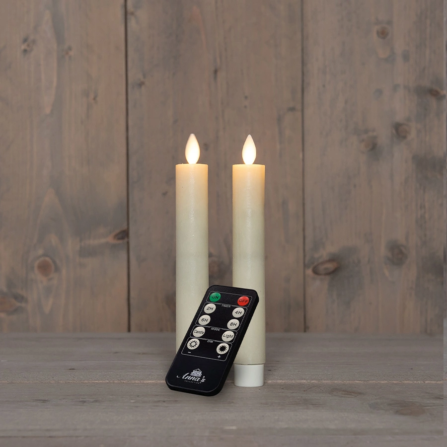 LED Dinerkaarsen Rustiek Wax Ivoor 18 cm - 2 st. - afbeelding 1