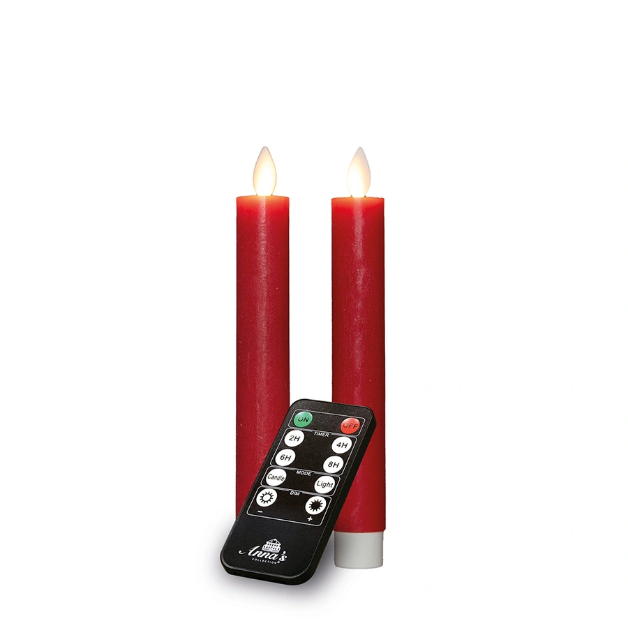 LED Dinerkaarsen Rustiek Wax Rood 18 cm - 2 st. - afbeelding 2
