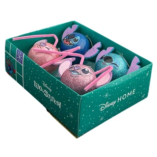Disney Kerstballen Hoofd Stitch 4 st. - Roze/Blauw