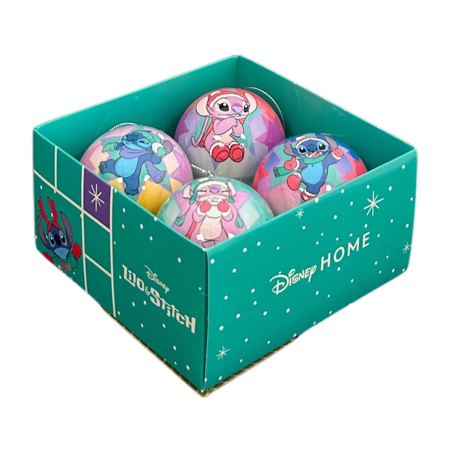 Disney Kerstballen Stitch 4 st. - Roze/Blauw