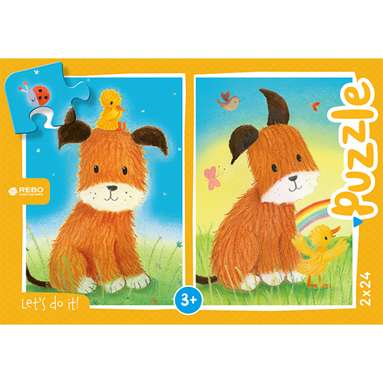 Rebo Dog and duckling - puzzel 2 x 24 st.