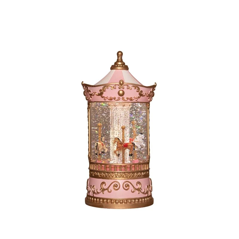 LED Lantaarn Draaimolen Rose Glitterwater - Ø12,5x25,5 cm - afbeelding 1
