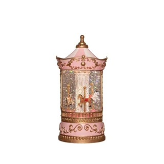 LED Lantaarn Draaimolen Rose Glitterwater - Ø12,5x25,5 cm