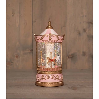 LED Lantaarn Draaimolen Rose Glitterwater - Ø12,5x25,5 cm - afbeelding 2