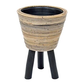 Rotan Drypot Wooden Legs - 27x42 cm