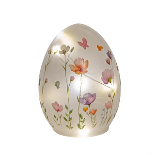 Glazen Paasei Bloemenprint LED - 10x14 cm | Tuincentrum De Boet