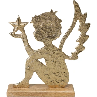 Engel op Houten Voet 16 cm - Goud
