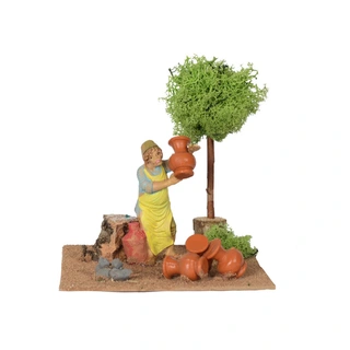 Figuur met Kruiken en Boom - 15x15x16 cm