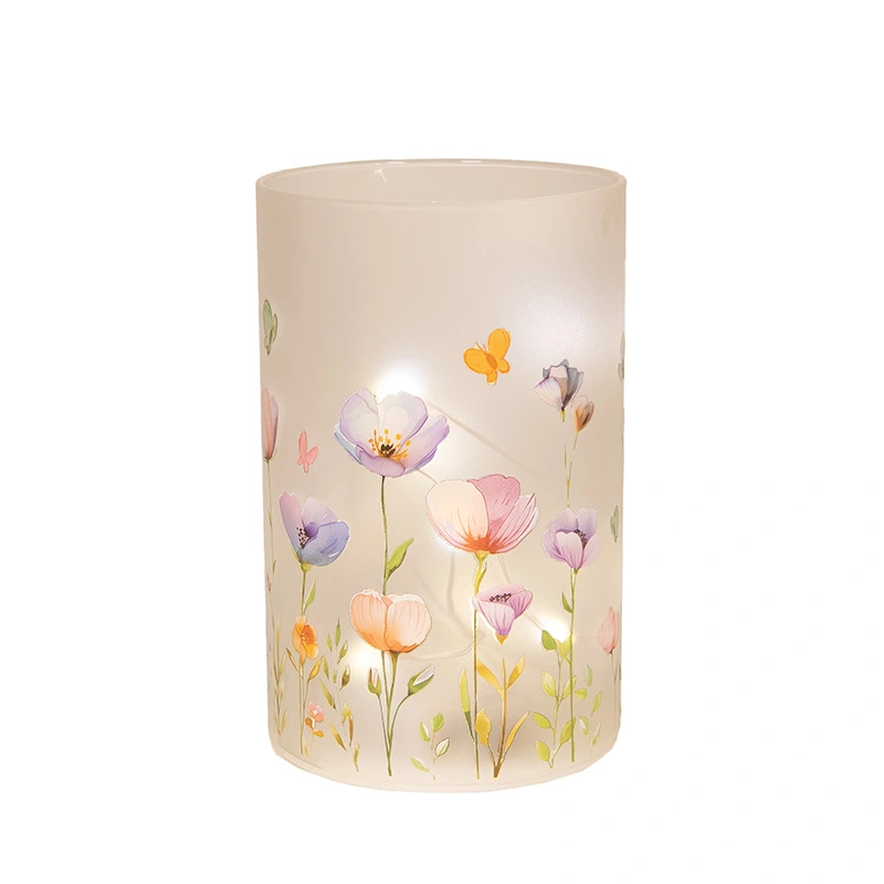 Paas Glas Lamp Bloemenprint LED - 9x14,5 cm