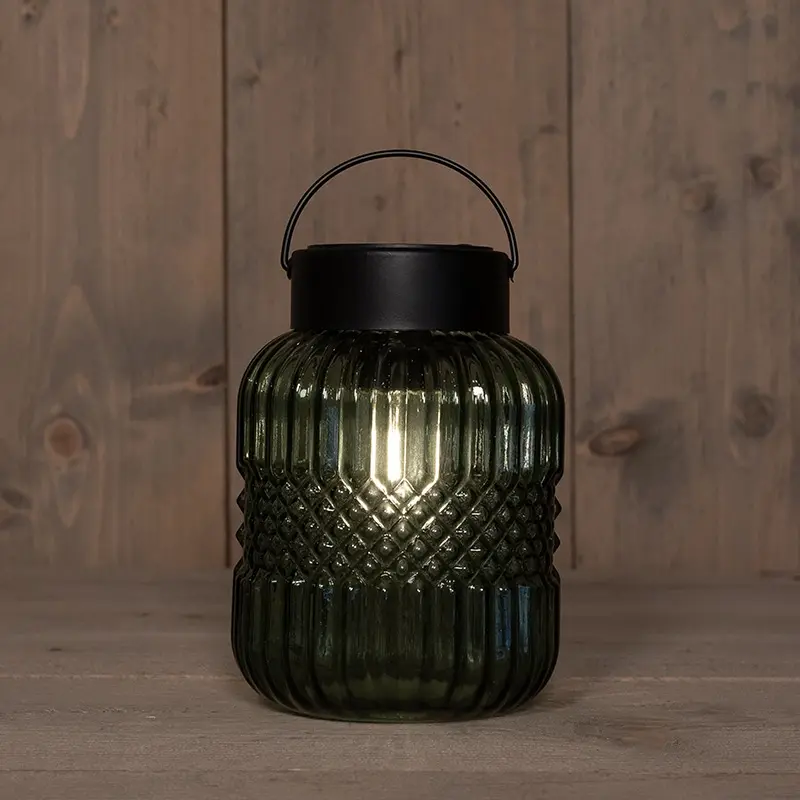 Anna's Collection Glazen Solar Retro Lamp Groen - 12,5x19 cm