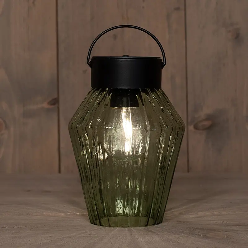 Anna's Collection Glazen Solar Retro Lamp Groen - 12x16 cm