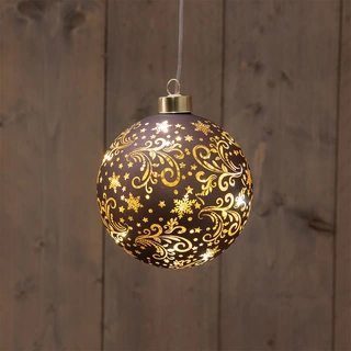 LED Bal Glas Sterren Ø12 cm - Donkerbruin/Goud - afbeelding 1