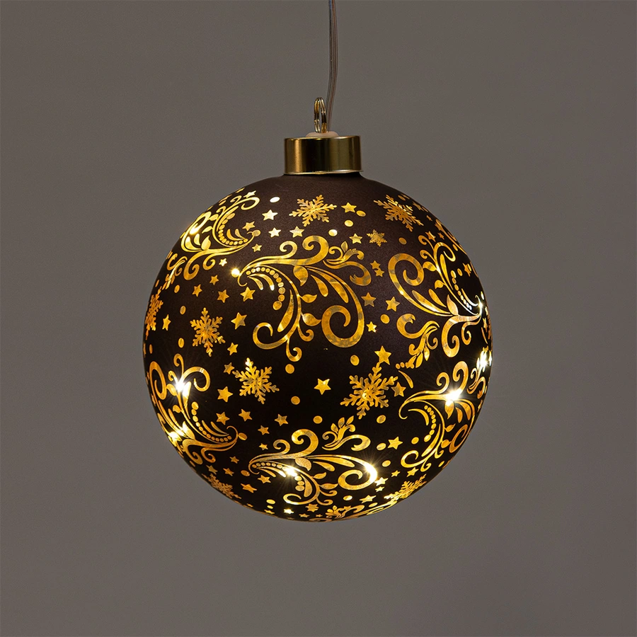 LED Bal Glas Sterren Ø12 cm - Donkerbruin/Goud - afbeelding 2