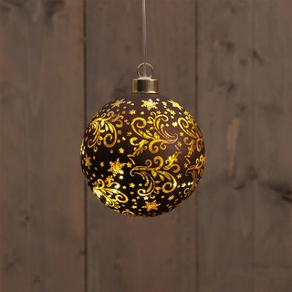LED Bal Glas Sterren Ø10 cm - Donkerbruin/Goud - afbeelding 1