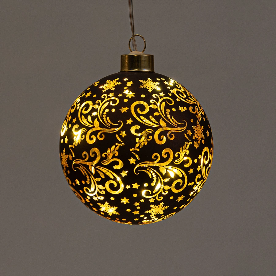 LED Bal Glas Sterren Ø10 cm - Donkerbruin/Goud - afbeelding 2