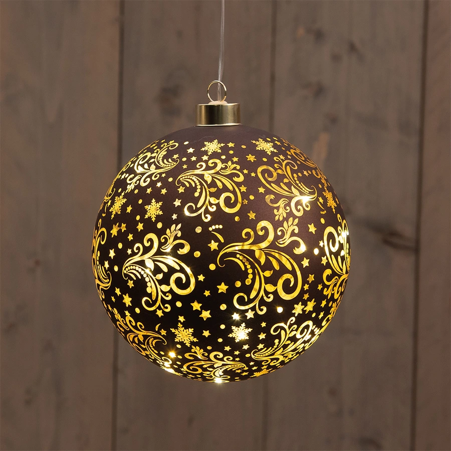 LED Bal Glas Sterren Ø15 cm - Donkerbruin/Goud - afbeelding 1