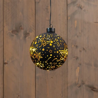 LED Bal Glas Sterren Ø12 cm - Zwart/Goud - afbeelding 1