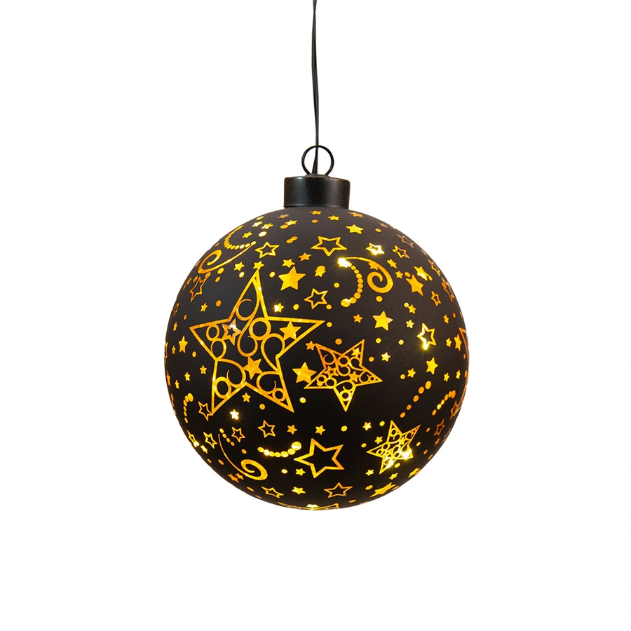 LED Bal Glas Sterren Ø12 cm - Zwart/Goud - afbeelding 2