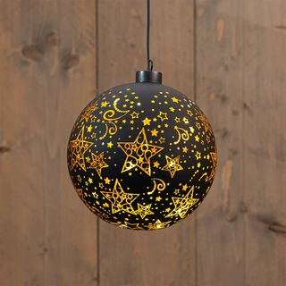 LED Bal Glas Sterren Ø15 cm - Zwart/Goud - afbeelding 1