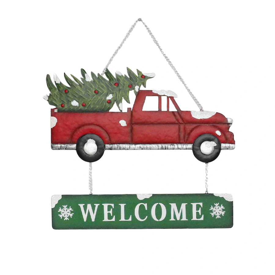 Wanddeco Kerst Auto met Boom - 50x53 cm