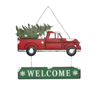 Wanddeco Kerst Auto met Boom - 50x53 cm