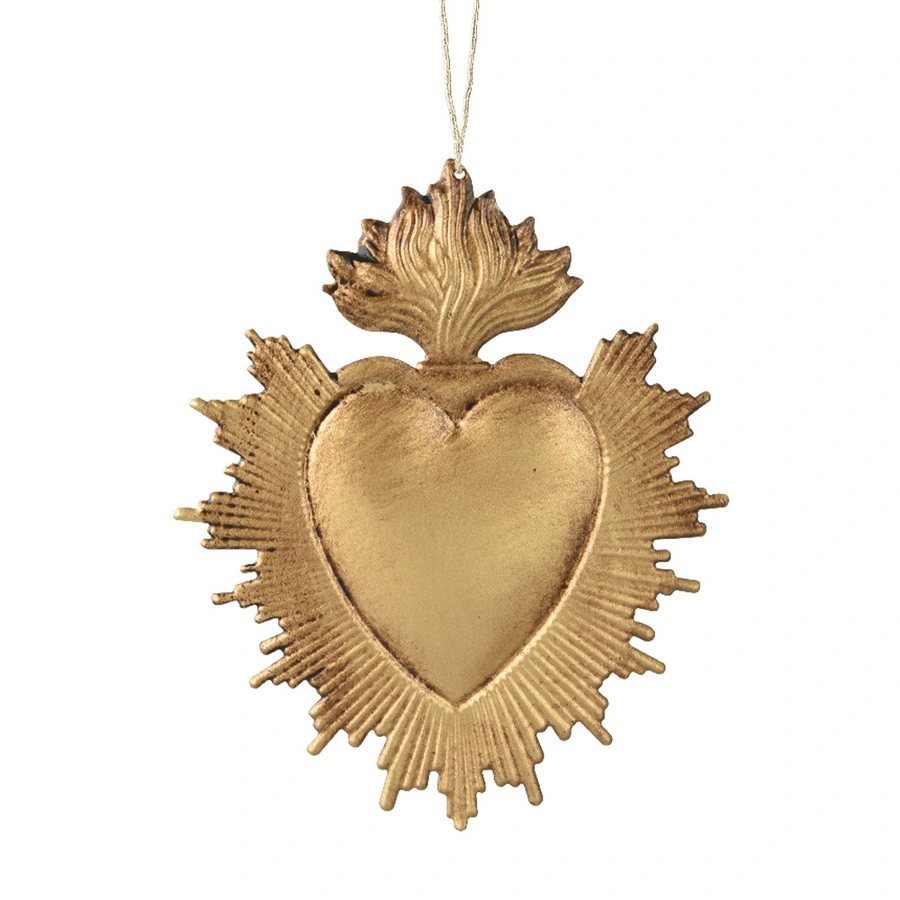Kersthanger Hart IJzer Goud - 14,5 cm