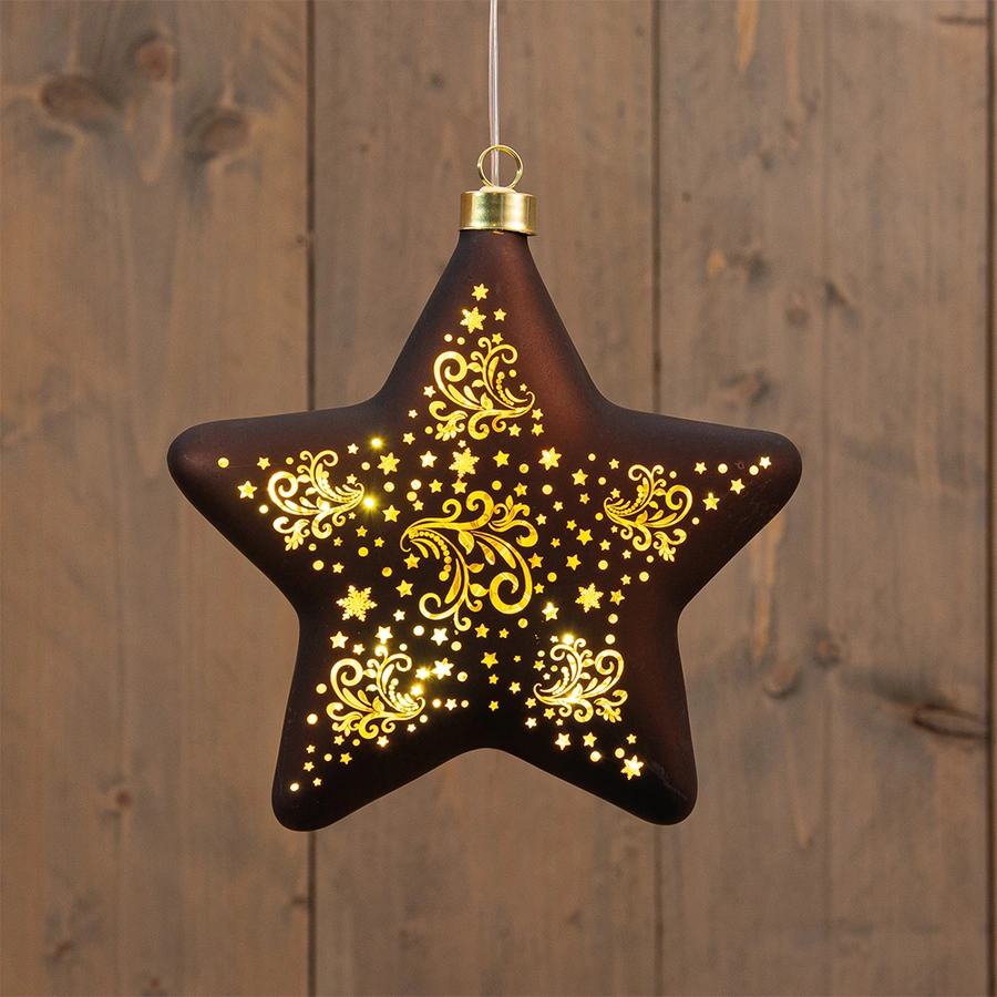 LED Ster Glas Sterren 19 cm - Donkerbruin/Goud - afbeelding 1