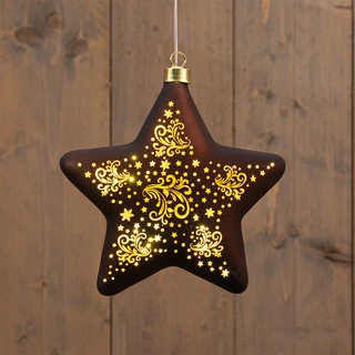 LED Ster Glas Sterren 19 cm - Donkerbruin/Goud - afbeelding 1