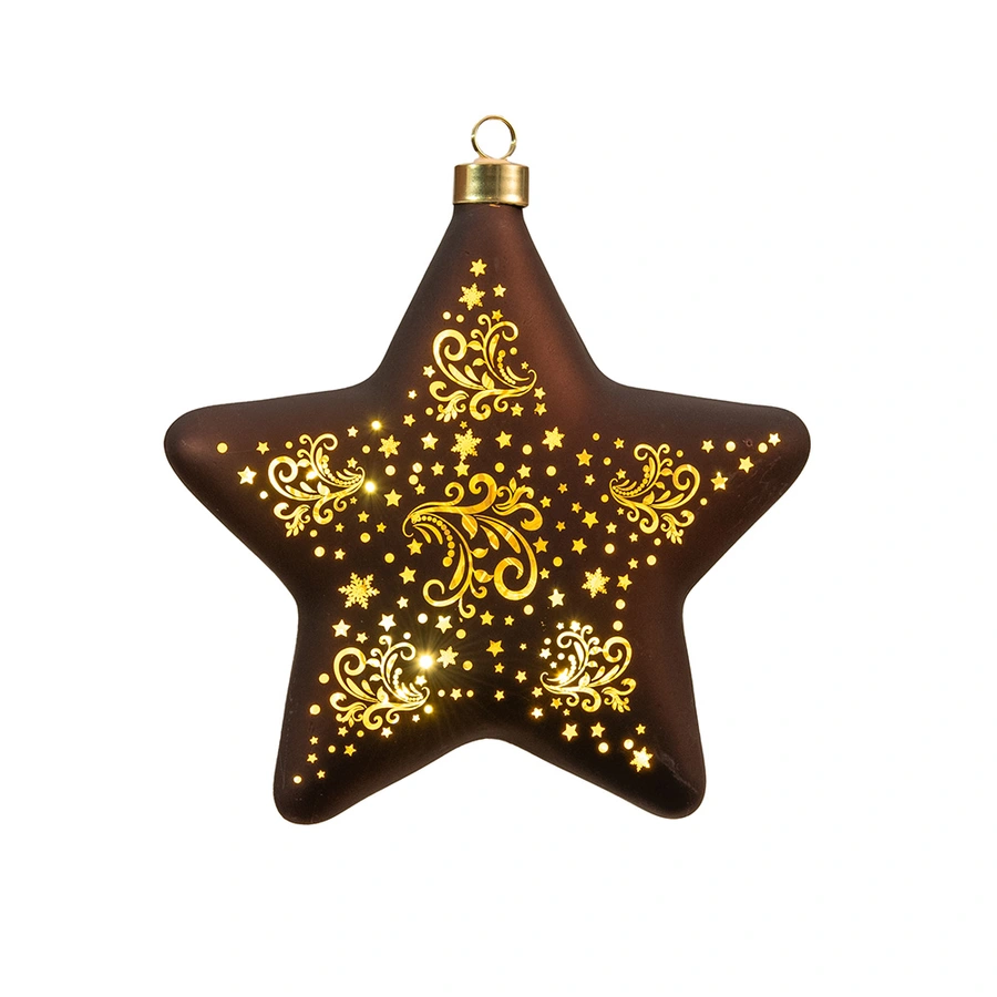 LED Ster Glas Sterren 19 cm - Donkerbruin/Goud - afbeelding 2
