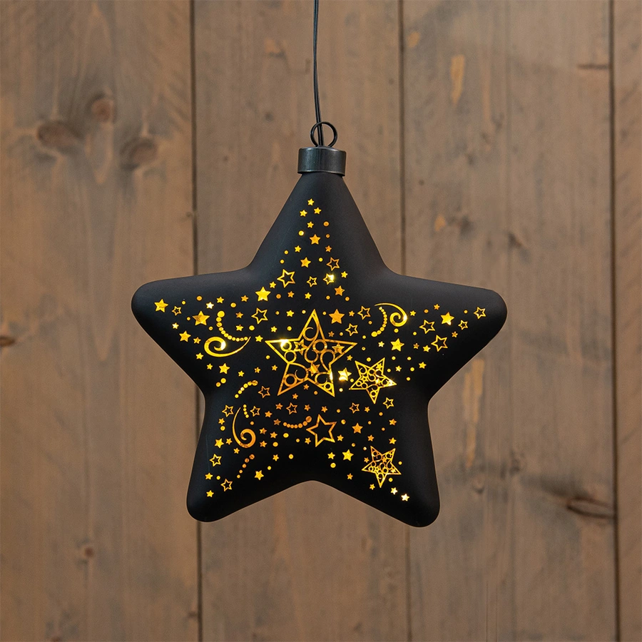 LED Ster Glas Sterren 19 cm - Zwart/Goud - afbeelding 1