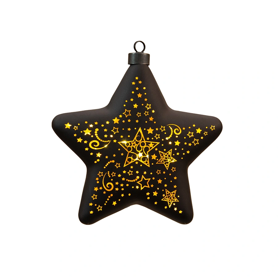LED Ster Glas Sterren 19 cm - Zwart/Goud - afbeelding 2