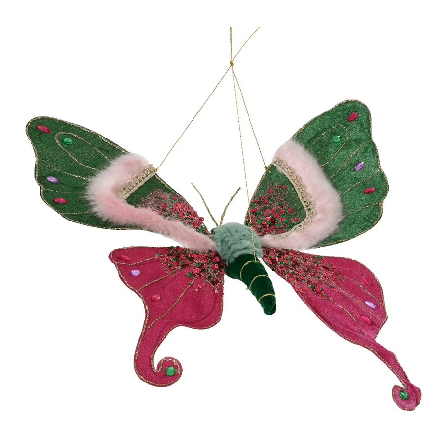 Vlinder Fluweel Hanger Groen/Roze - 40 cm