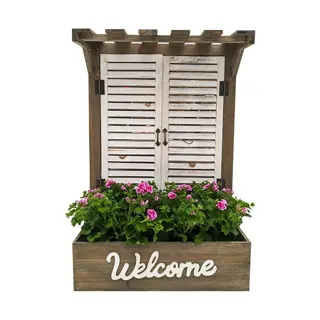 Houten plantenbakje met raam Welcome - 38x18x57 cm