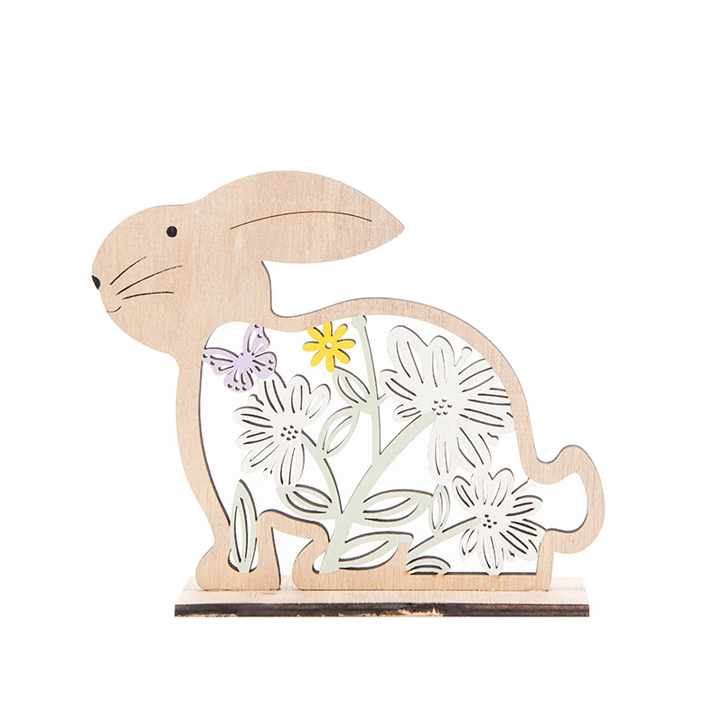 Paashaas Hout Bloemen - 18x4x15 cm