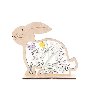 Paashaas Hout Bloemen - 18x4x15 cm