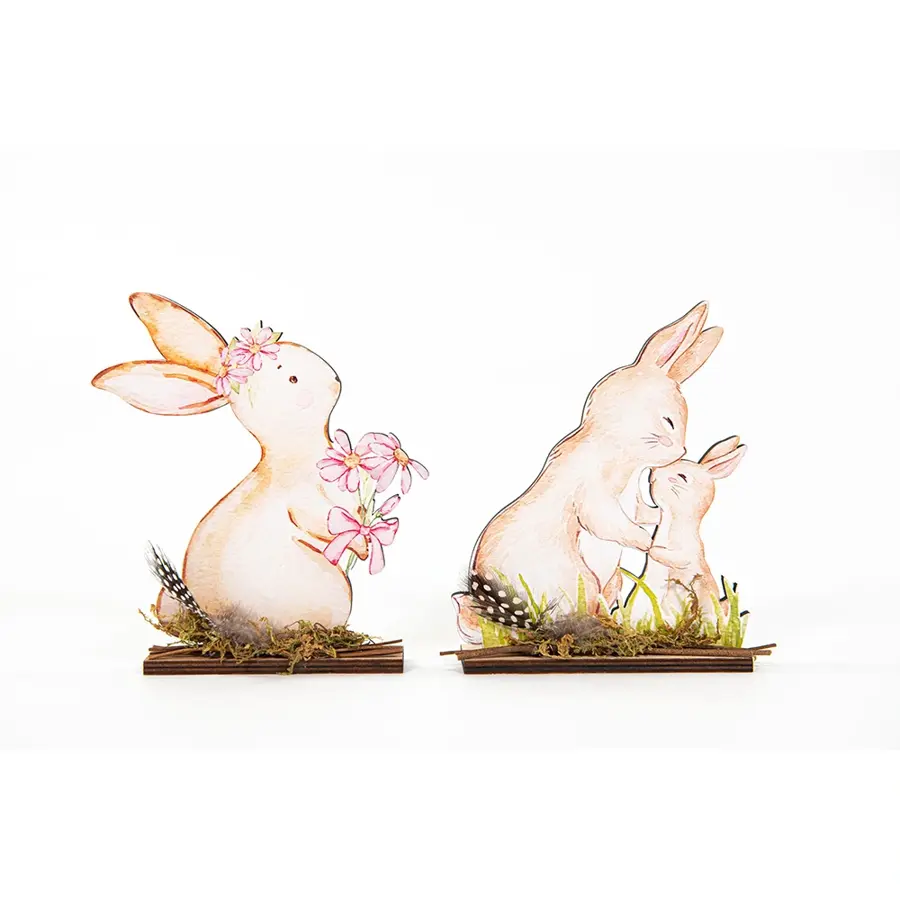 Houten Konijn 14x18 cm - Assorti