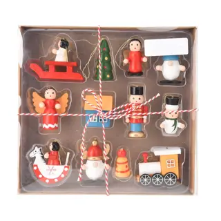 Kersthanger Set Hout Mini Multi - 12 st.