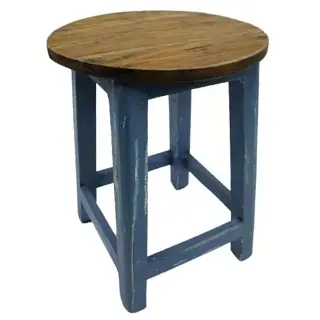 Houten kruk rond - Blauw