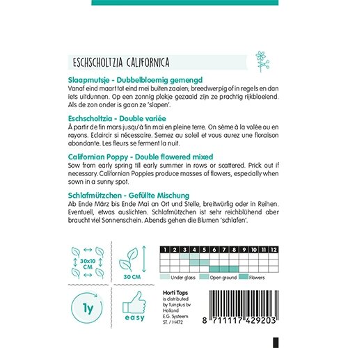 Horti Tops Eschscholtzia, Slaapmutsje dubbelbloemig gemengd - afbeelding 2