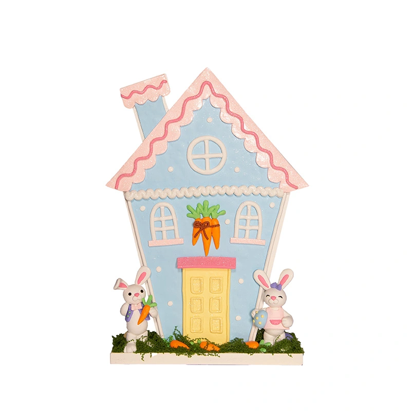 Paas Huisje Haasjes Klei Blauw - 21x6x31 cm