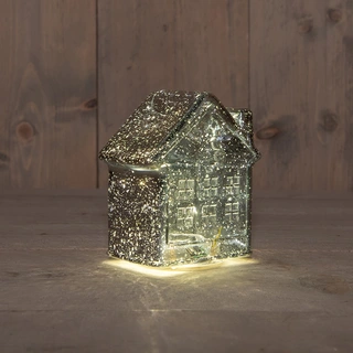 LED Huisje Glas Metallic Antraciet - 14 cm - afbeelding 1
