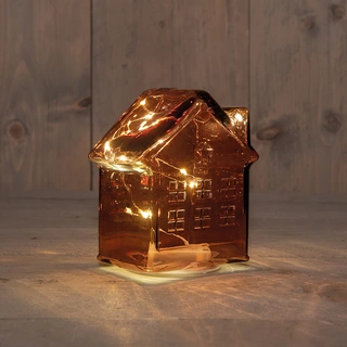 LED Huisje Glas Bordeaux - 14 cm - afbeelding 1