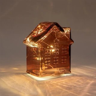 LED Huisje Glas Bordeaux - 14 cm - afbeelding 2
