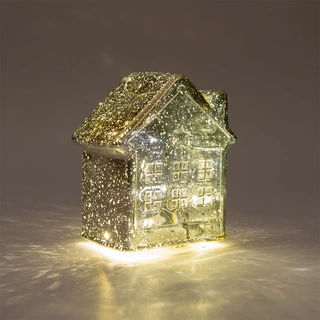 LED Huisje Glas Metallic Goud - 14 cm - afbeelding 2