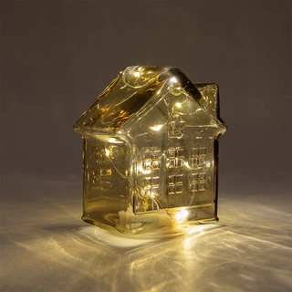 LED Huisje Glas Amber - 14 cm - afbeelding 2