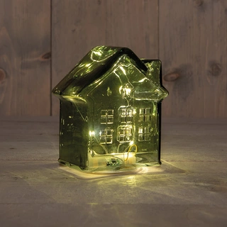 LED Huisje Glas Groen - 14 cm - afbeelding 1