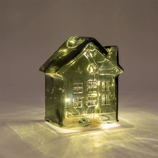 LED Huisje Glas Groen - 14 cm - afbeelding 2