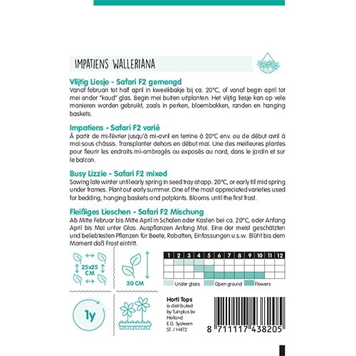 Horti Tops Impatiens, Vlijtig Liesje Safari F2 gemengd - afbeelding 2