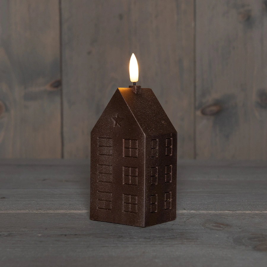 LED Kaars Huisje Wax Brons - 15 cm - afbeelding 1