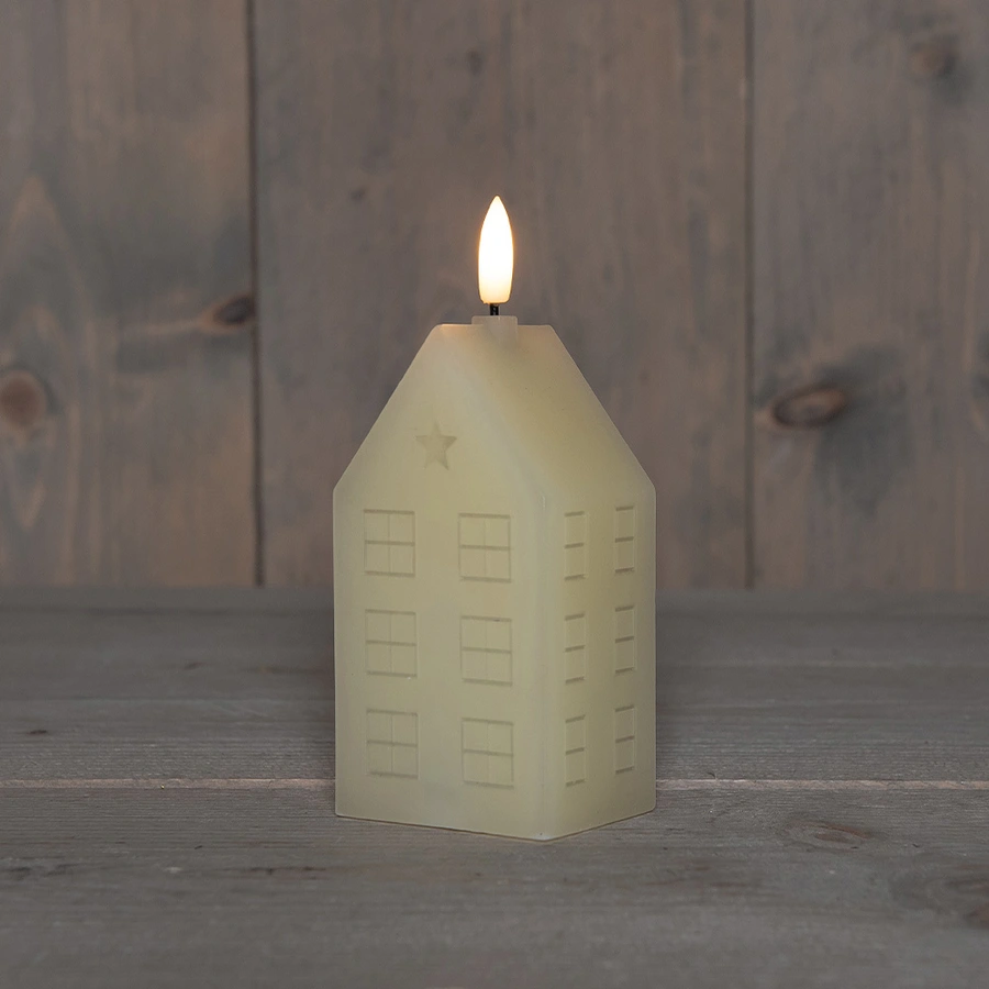 LED Kaars Huisje Wax Ivoor - 15 cm - afbeelding 1